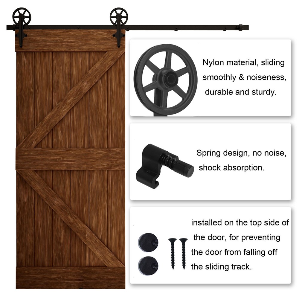 4'-12' Single Wood Sliding Barn Door Hardware Basic Black Roller Kit