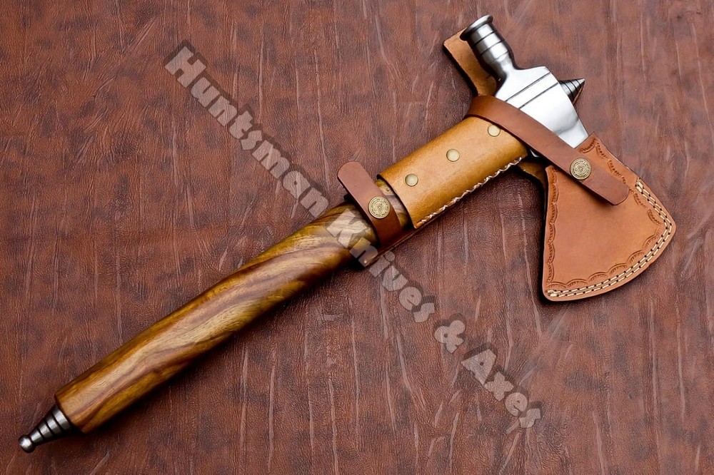 Forged Damascus Steel American Native functional Smoke pipe Tomahawk ( pole Axe)