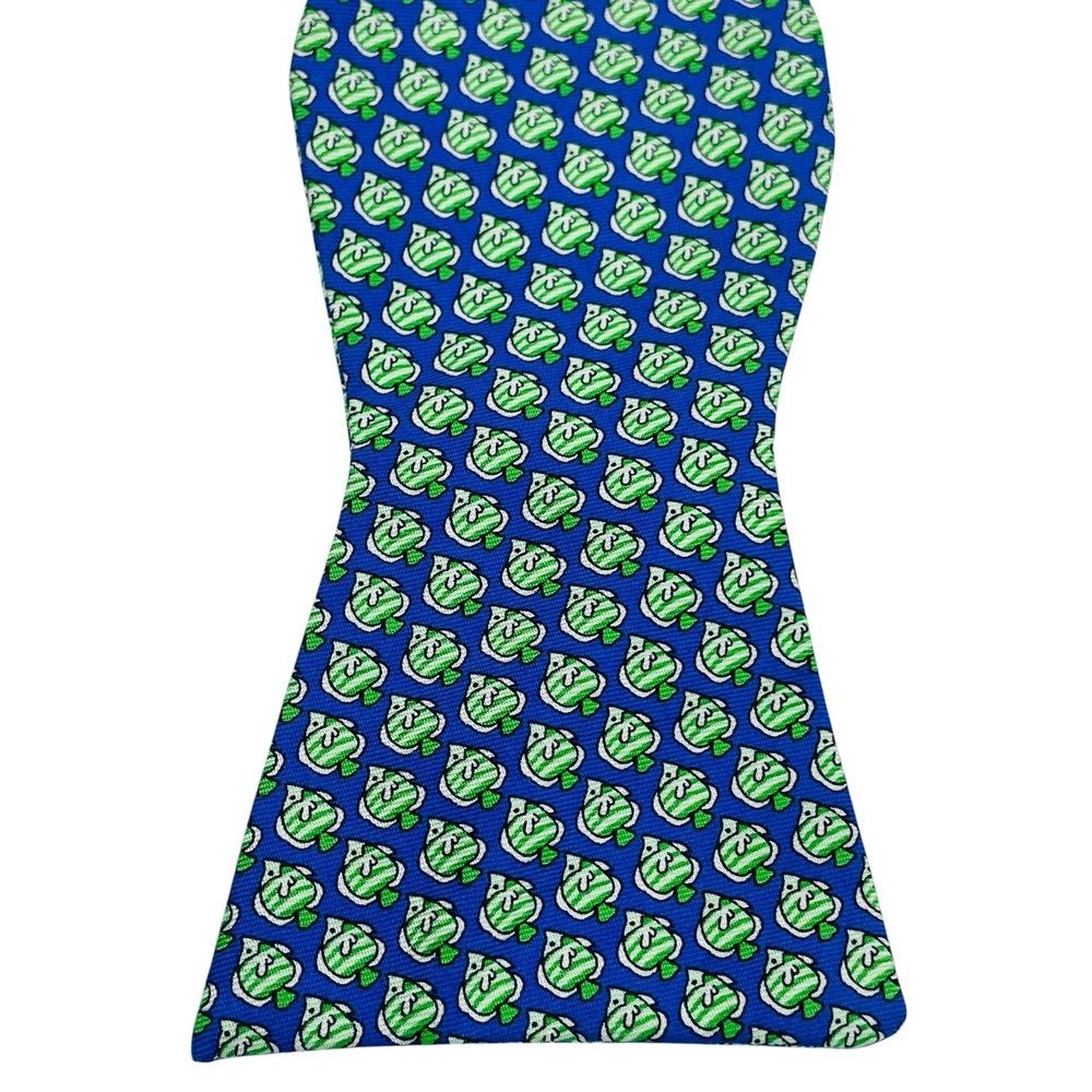 Tommy Hilfiger Men’s Green Fish Pattern Blue Silk Bow Tie