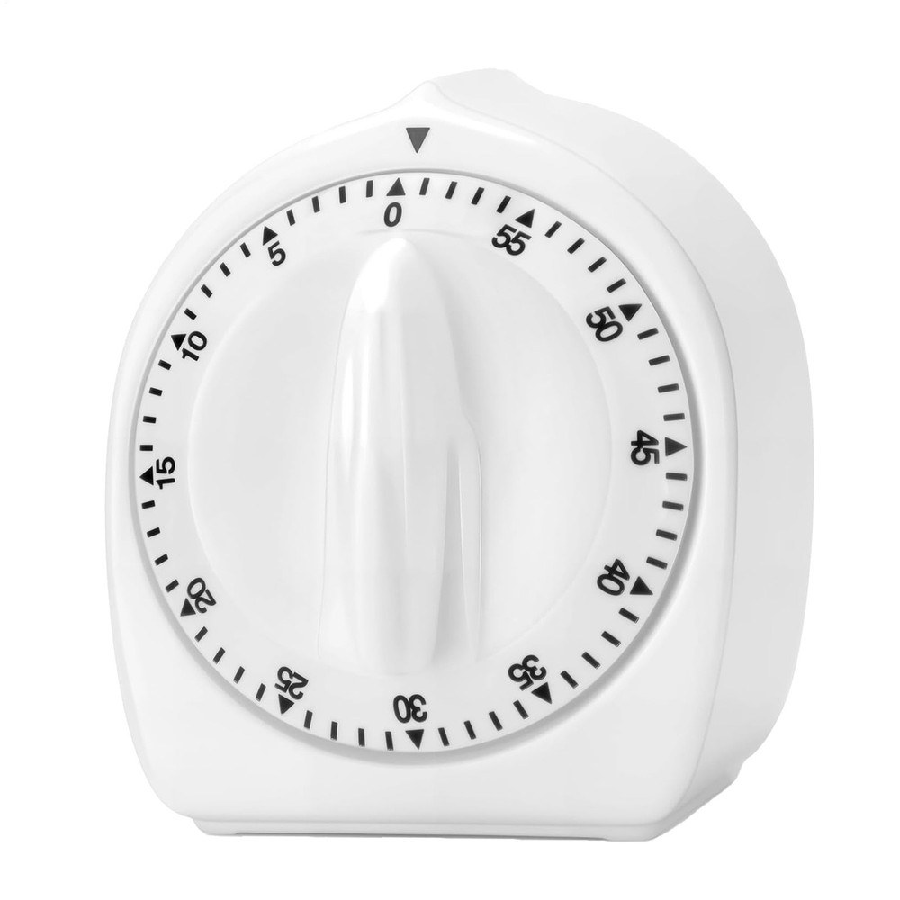 60-Minute Wind-Up Mechanical Timer Loud Alarm Visual Countdown White
