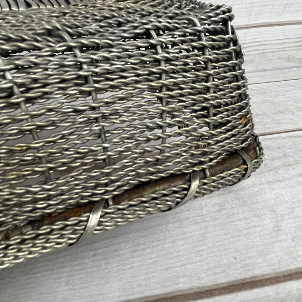 Vintage Gothic Woven Metal Wire Basket 16” x 6.5" x 3" Rectangular