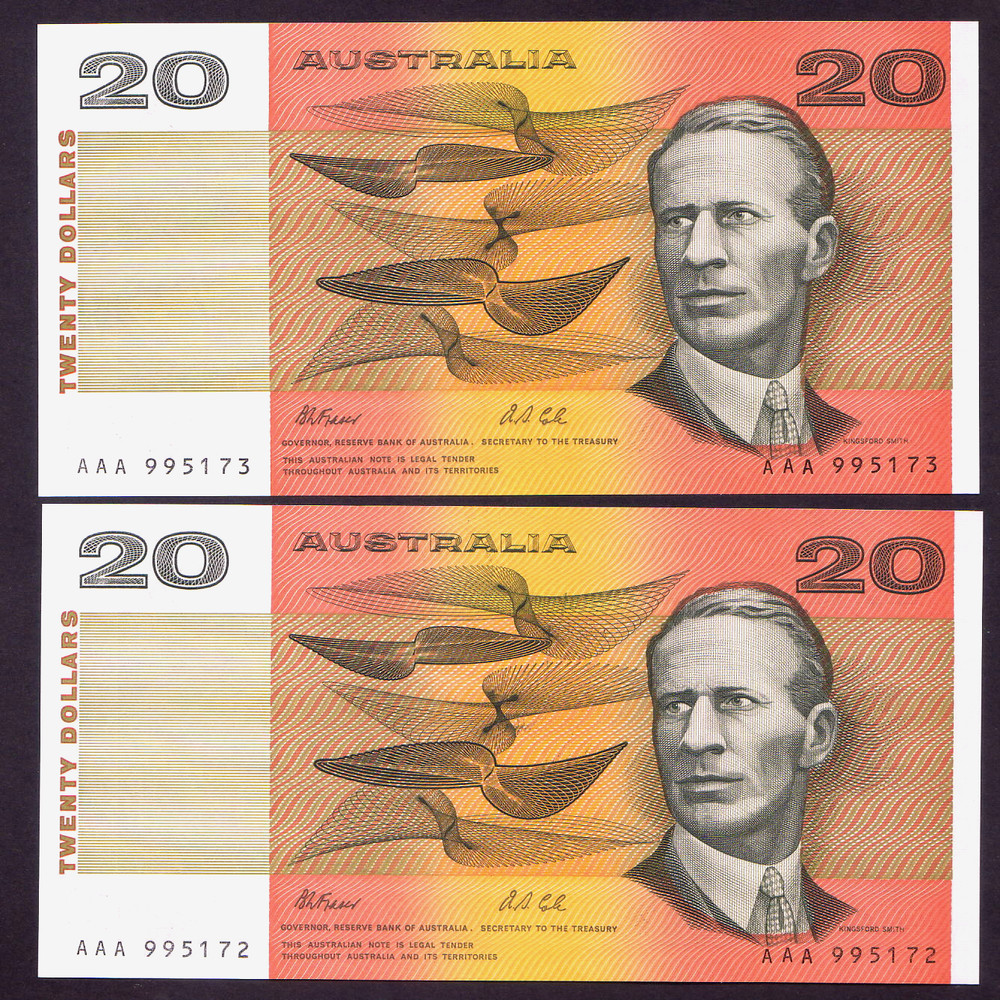 R-413i. (1991) $20 - Fraser/Cole. NPA Issue - AAA Prefix. CONSEC Pair..  UNC
