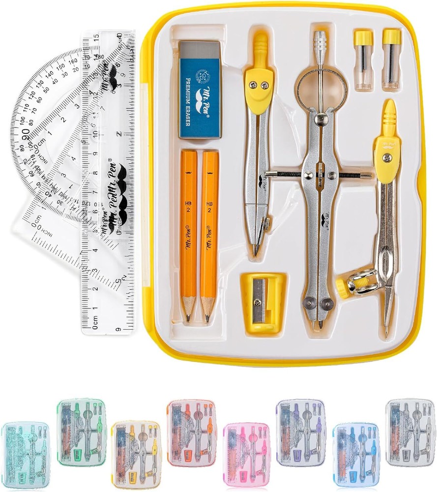 Mr. Pen- Geometry Set, 13 pcs, Compass for Compass, Yellow