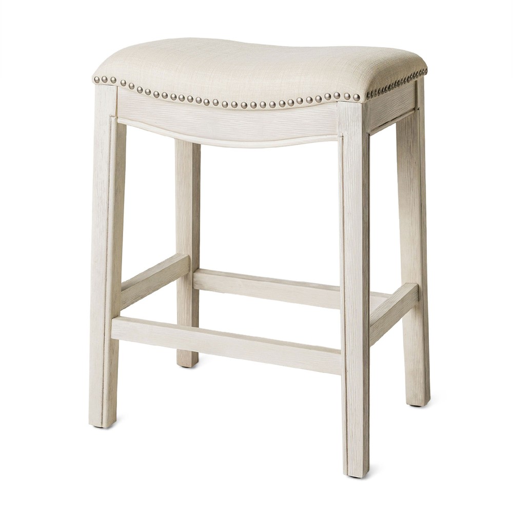 Maven Lane Adrien Backless Saddle Kitchen Counter Stool, White Oak