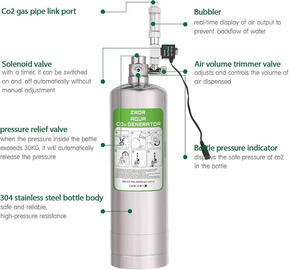 Aquarium CO2 Setup with Automatic Pressure Relief & High-Quality Components