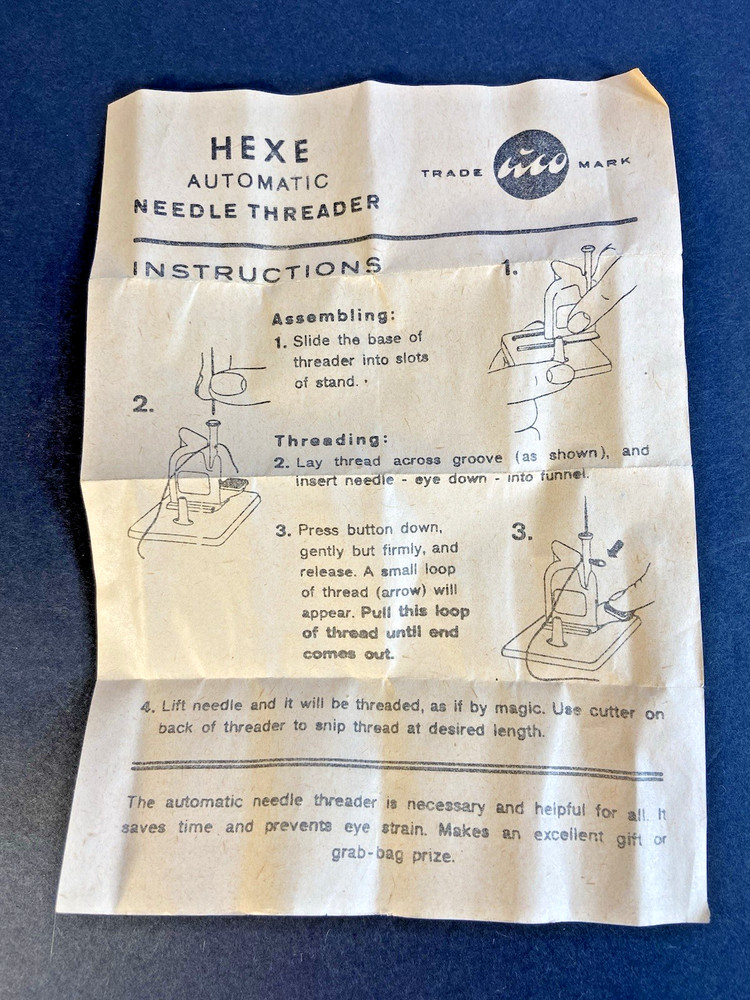 Hexe Automatic Needle Threader W/ Box & Instructions, Vintage