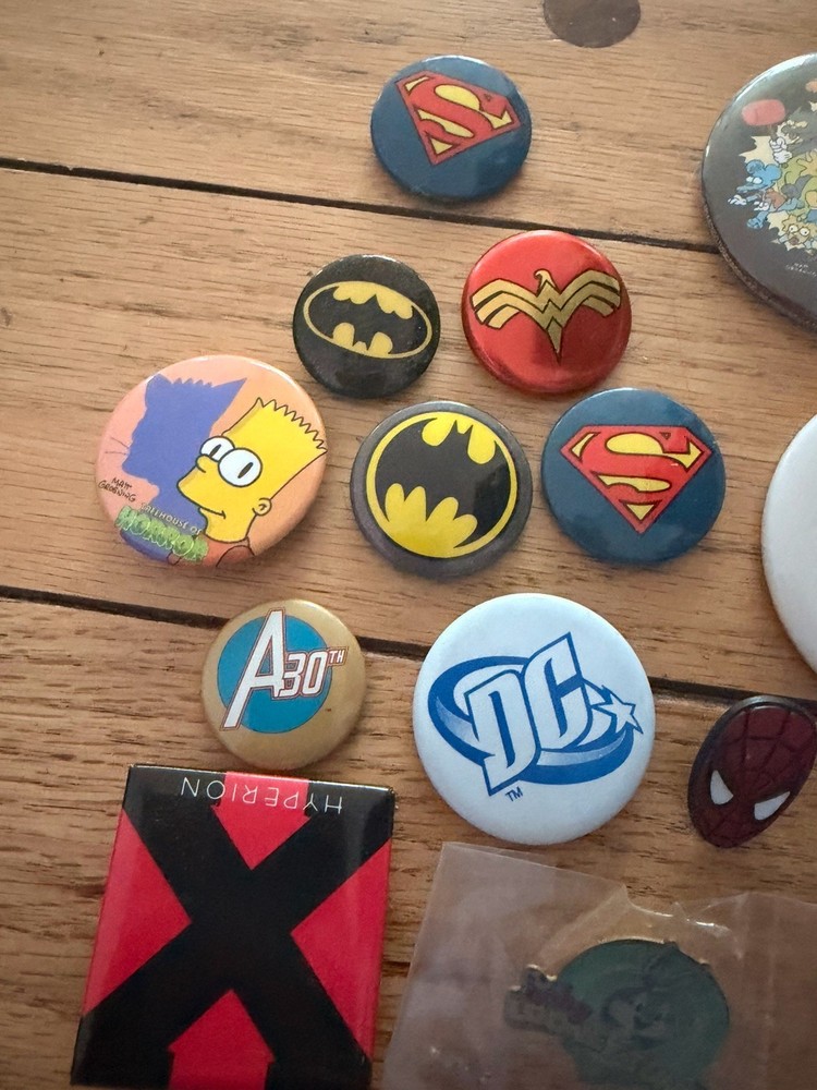 Vintage Marvel DC Valiant Simpsons Pins Back Buttons Lot