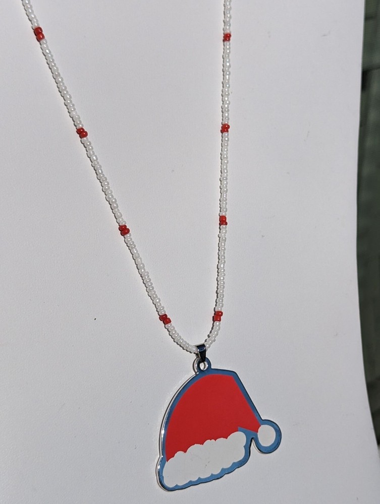 Santa Hat Pendant on Beaded Necklace