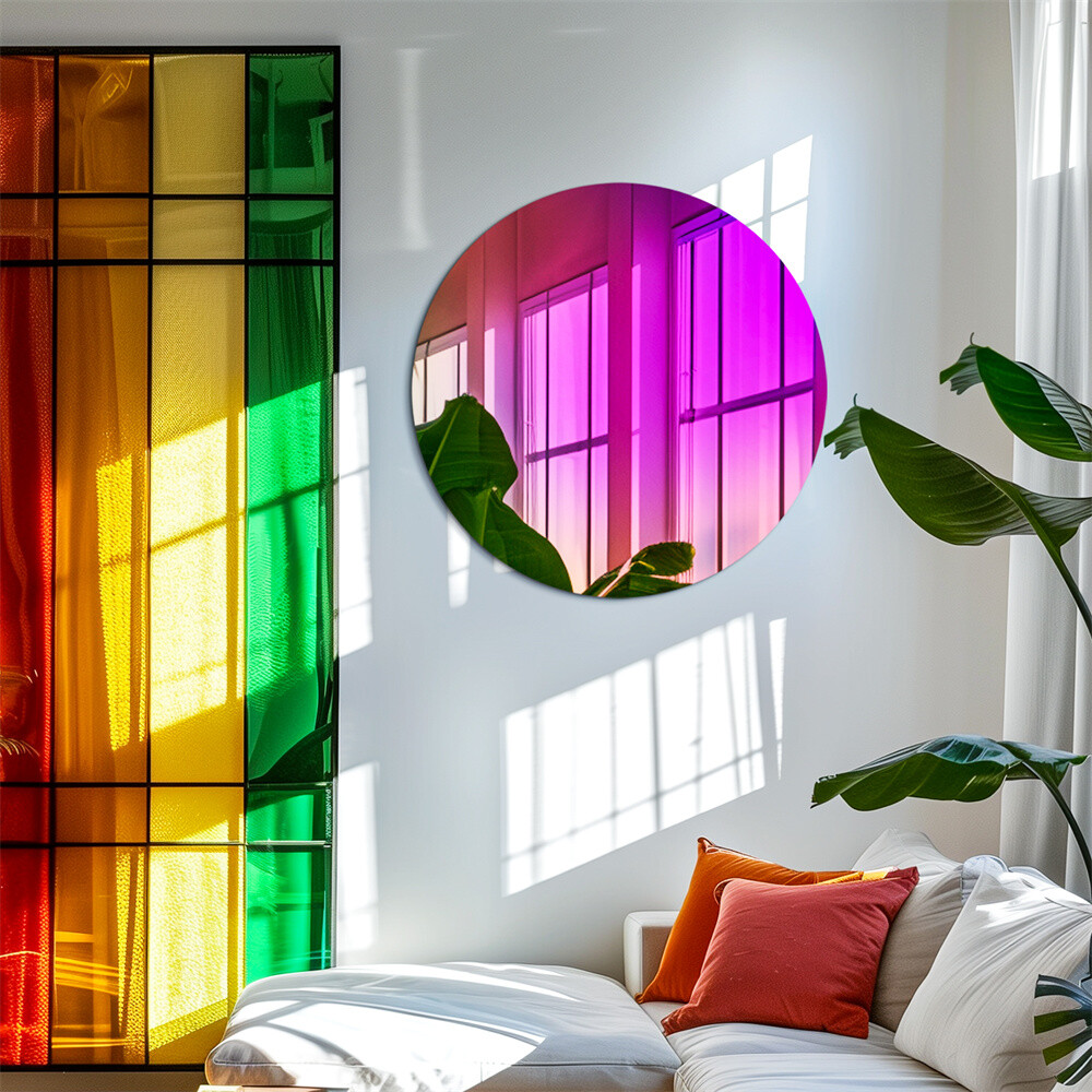 Round Wall Mirror Iridescent Effect Accent Mirror Rainbow Decor Mirror for Home