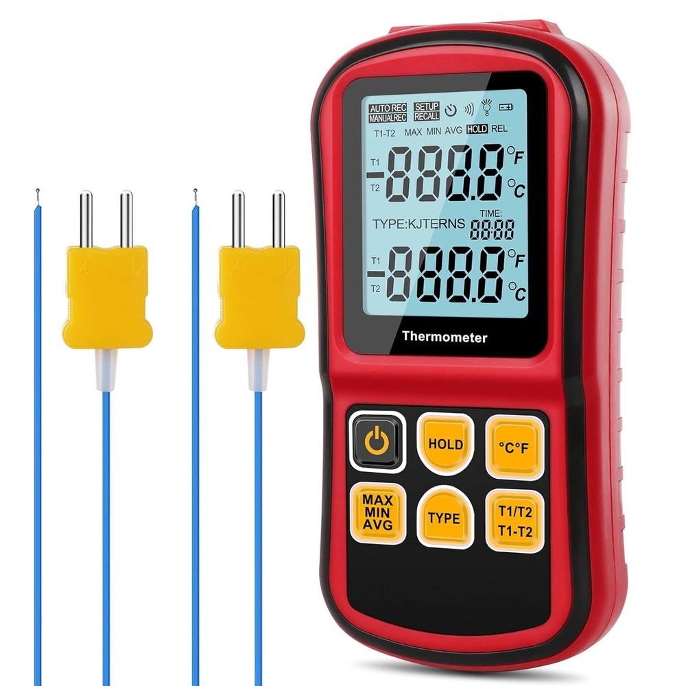 Compact Dual Probe Thermometer with K-Type Thermocouple Wire