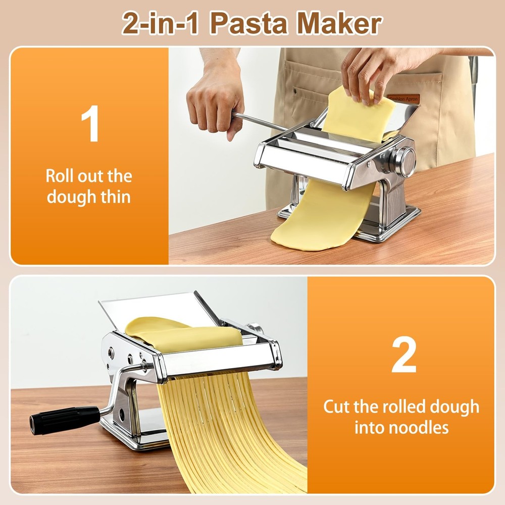 FrutPunch Manual Pasta Maker Machine, 9 Adjustable Thickness Standard, Silver