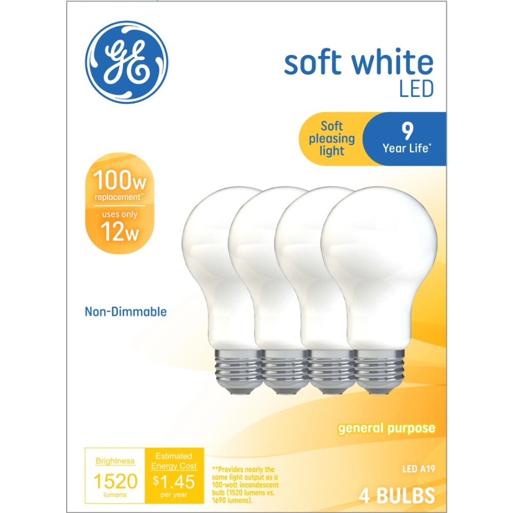 GE LED Light Bulbs, 100 Watt, Soft White, A19 Bulbs, Medium Base