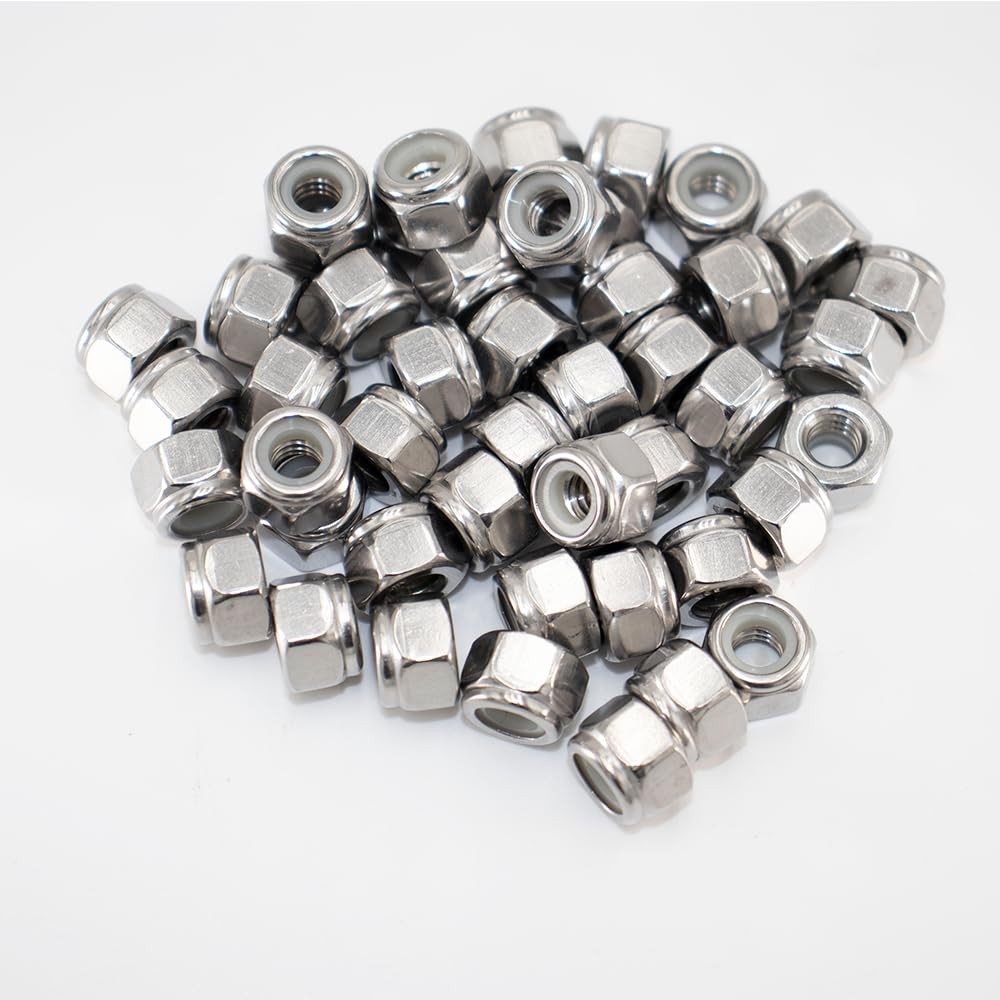1/4"-20 Nylon Insert Hex Lock Nuts 50 Pack 304 (50 pcs), Silver