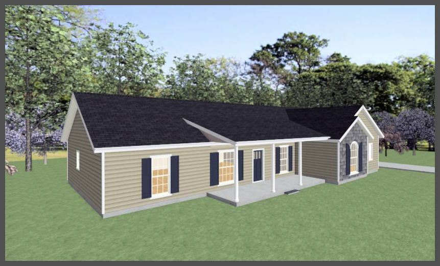 Ranch House Plans 1600 SF 3 Bed 2 Bath Split BR - Open Floor (Blueprints) #1016