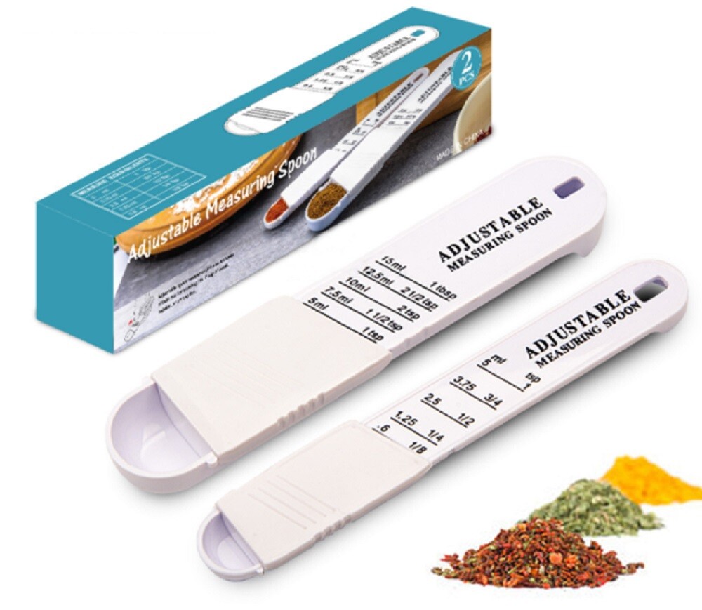 2 Pack Adjustable Measuring Spoon Set Teaspoon Tablespoon Baking Cooking Measure