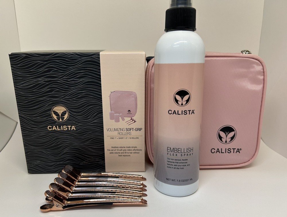 Calista Volumizing Self Grip Rollers Curlers Clips Case Short Pixie + Flex Spray