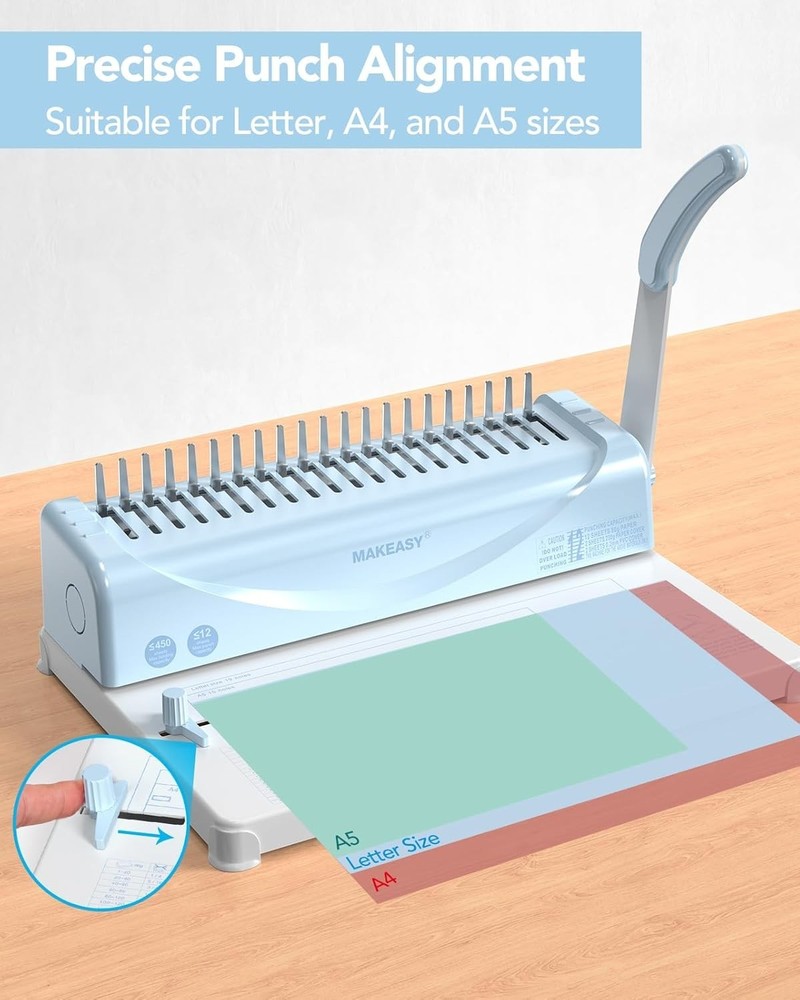 21-Hole Binding Machine for Efficient 450 Sheet Comb Binding - Includes Spines
