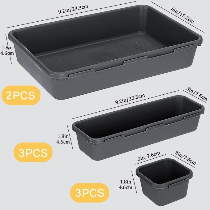 8PCS Plastic Interlocking Drawer Organizer 3 Sizes Versatile Desk Drawer