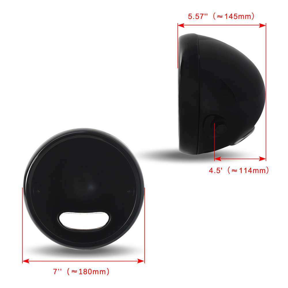 7" Gloss Black Motorcycle Headlight Bucket Shell