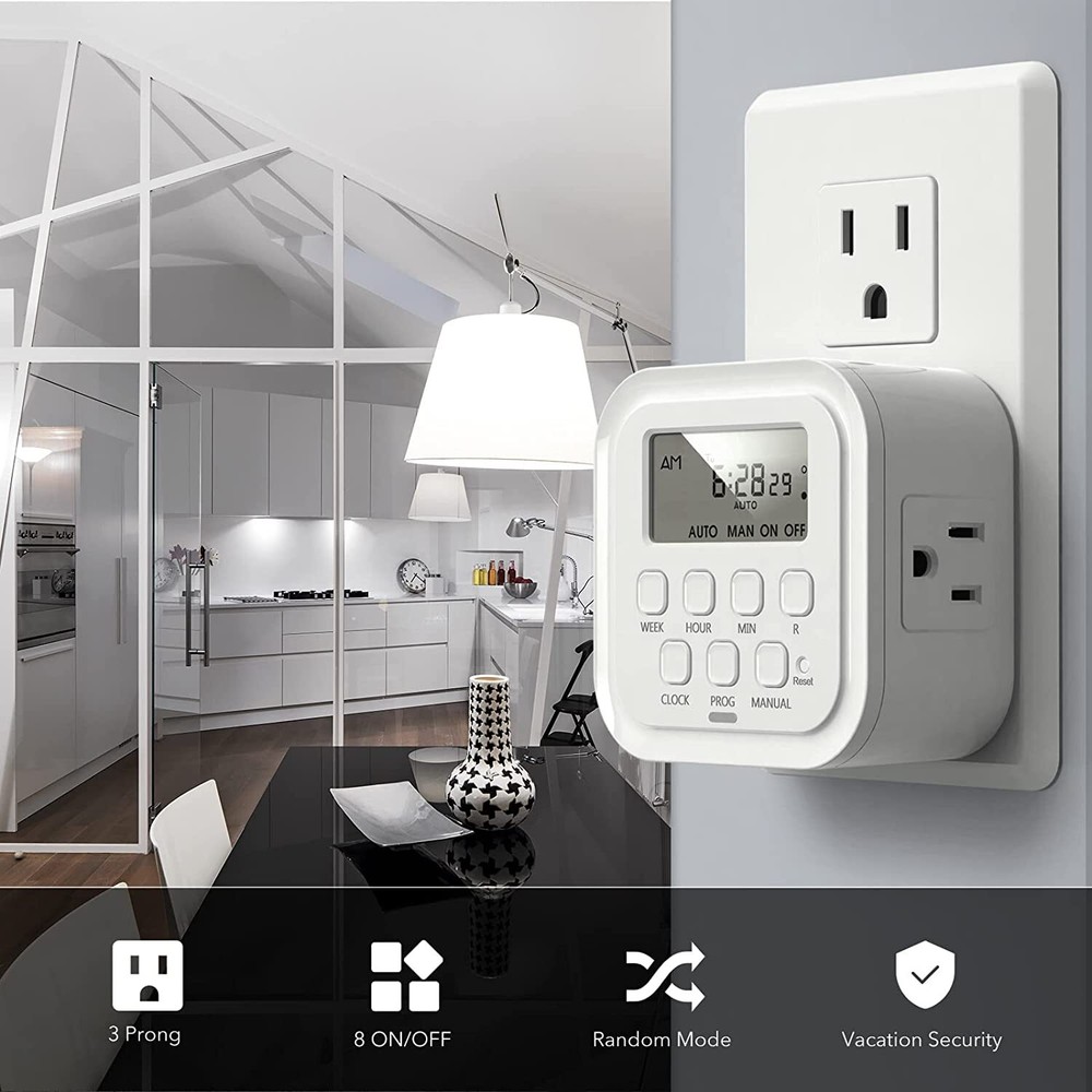 HBN 7 Day 8 On/Off Programs Heavy Duty Digital Timer Dual Outlet Programmable