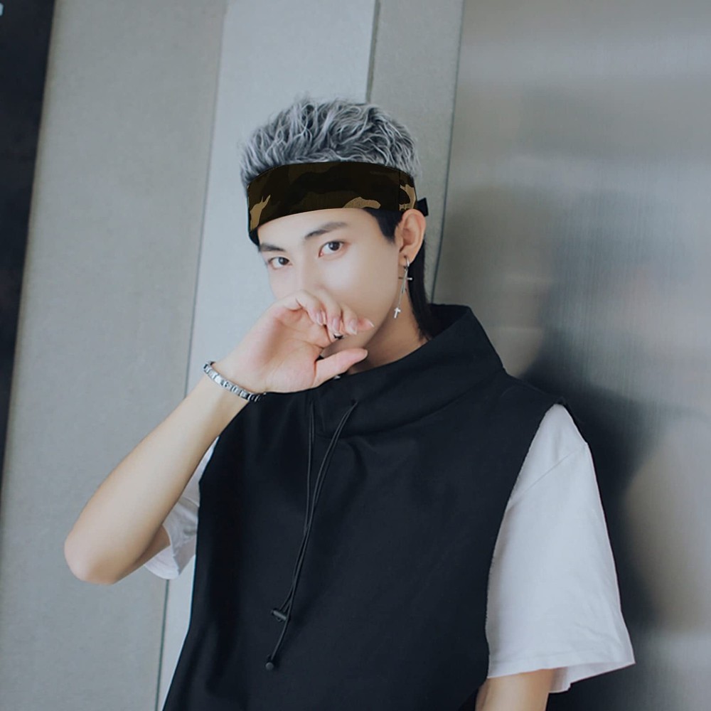 ANGGREK Men Short Wig Headband, Artificial One Size (Adjustable), grey