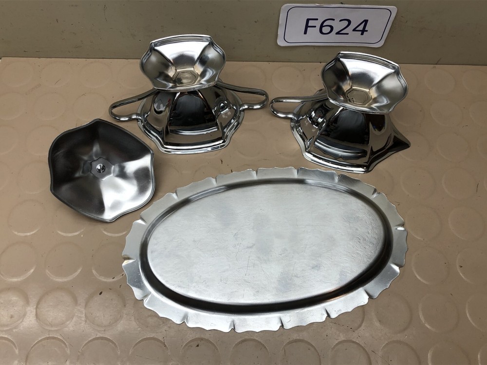 Vintage Cream & Sugar with Tray Silver Tone Embossed Design