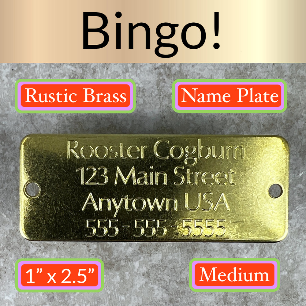 Custom Engraved Tags Personalized NAME PLATE ID Name Plate RUSTIC BRASS MEDIUM