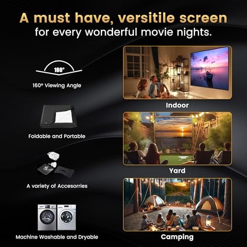 120 inch Projector Screen Upgraded- Black Backing, Straight Edges, Foldable,