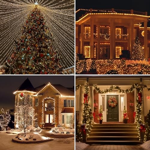 Solar String Lights for Outside, 2 Pack 200 Led Solar 145ft Warm White