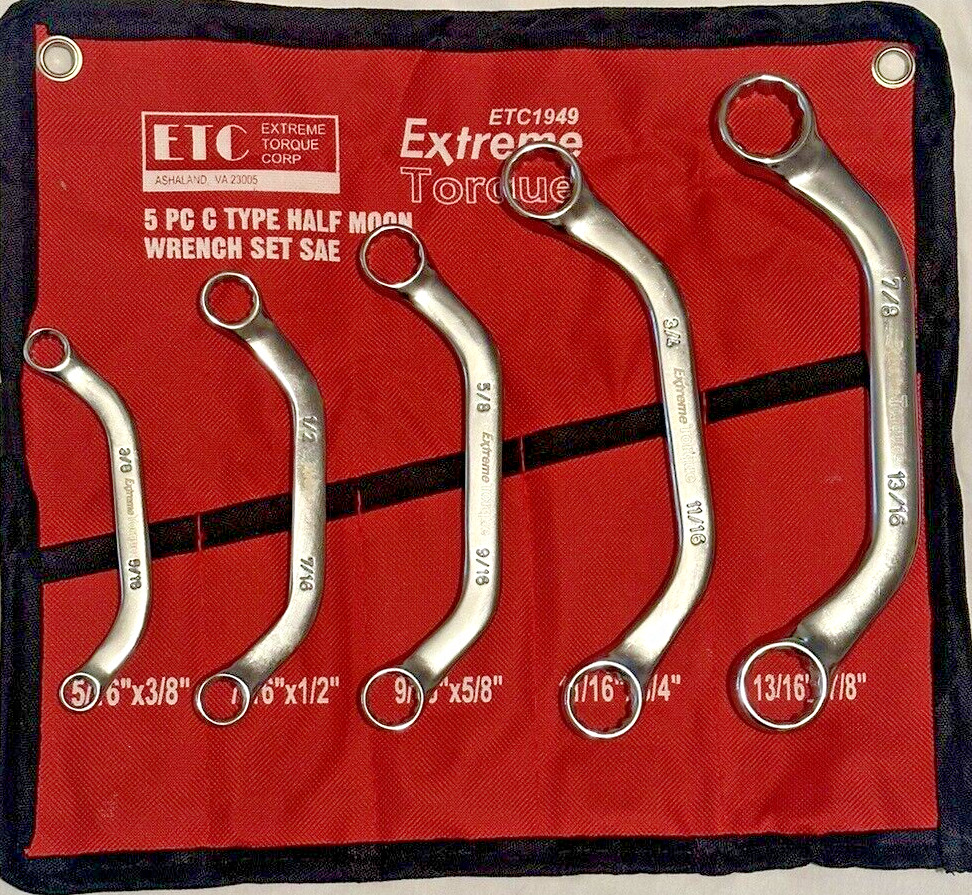 6 Wrench Set SAE Metric C Half Moon S Starter Obstruction Deep Double Box Offset