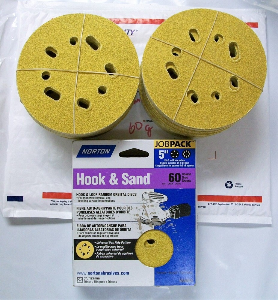 5" Hook & Loop Sanding Discs, 8 Hole, Norton, 60 Grit, #04063, 100 pack BULK
