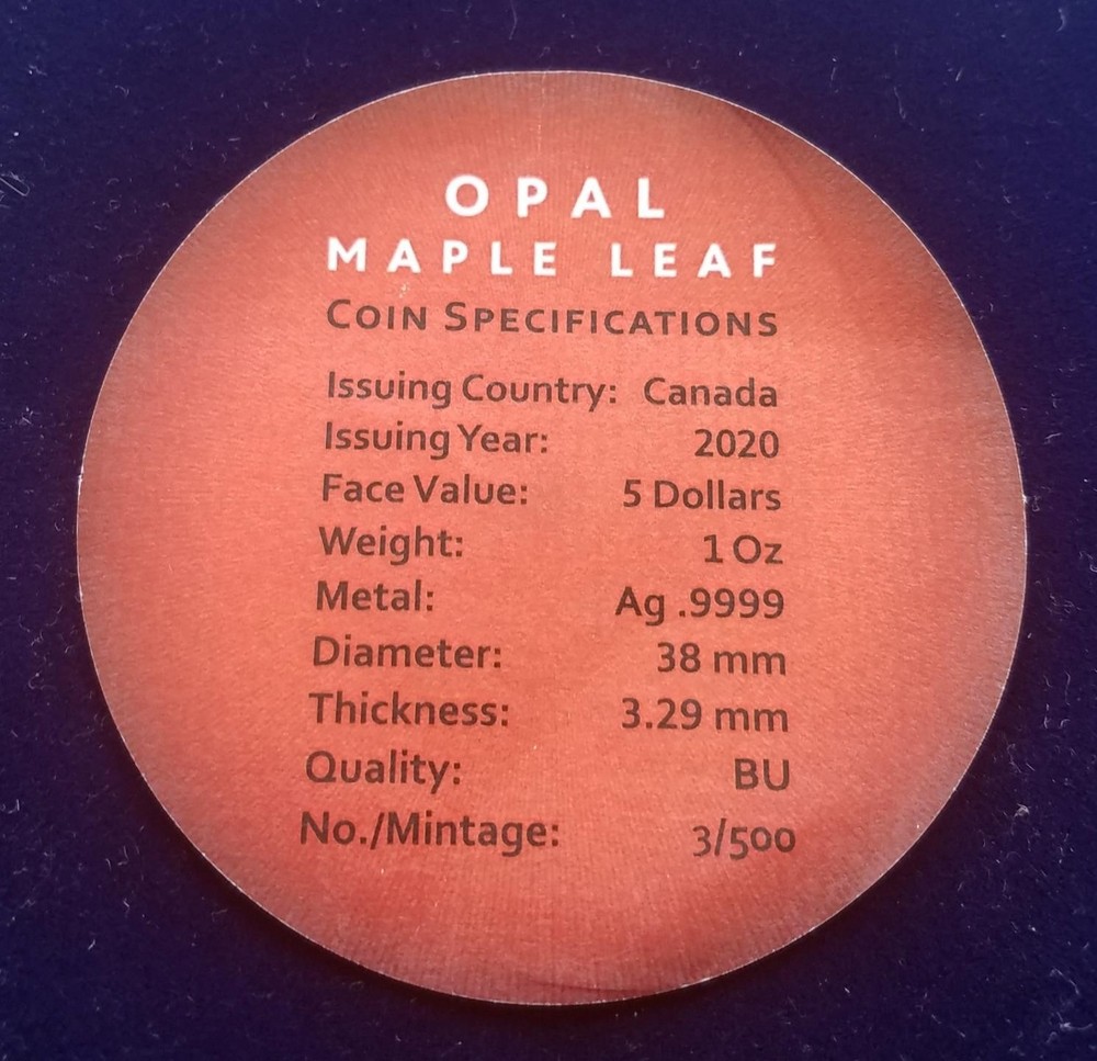 Opal Maple Leaf | 2000 Canada $5 | Silver Maple | .9999 Silver 1 oz | No. 03/500