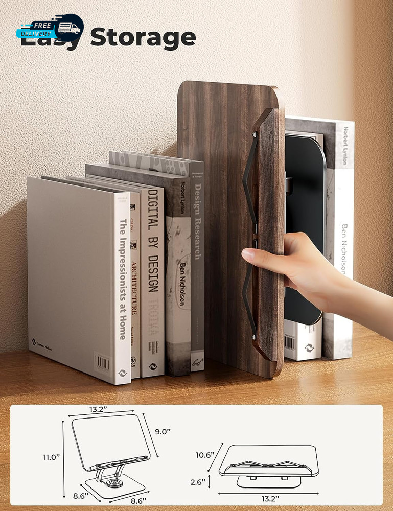 Book Stand for Reading Adjustable Book Holder with 360° Swivel Base Foldable