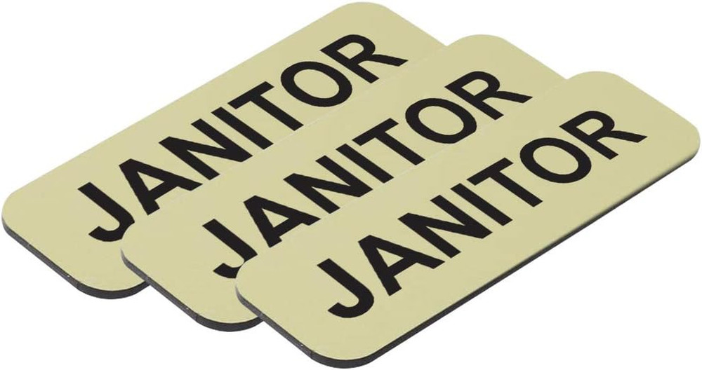 Janitor 1 x 3" Name Tag, Brushed Gold (3 Pack)