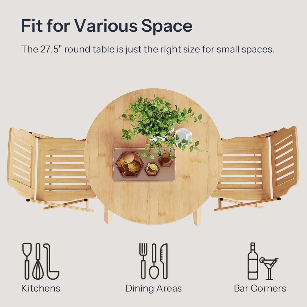 Bamboo Dining Table Round Dining Table 2 27.5" Kitchen Table Small Space Writing