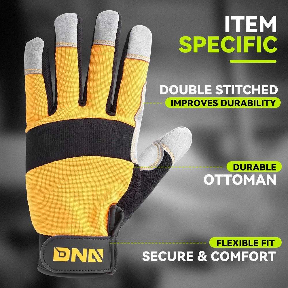 2 Pair Gray/Yellow Flexible Universal Multi-Purpose Utility Mechanic Work Gloves