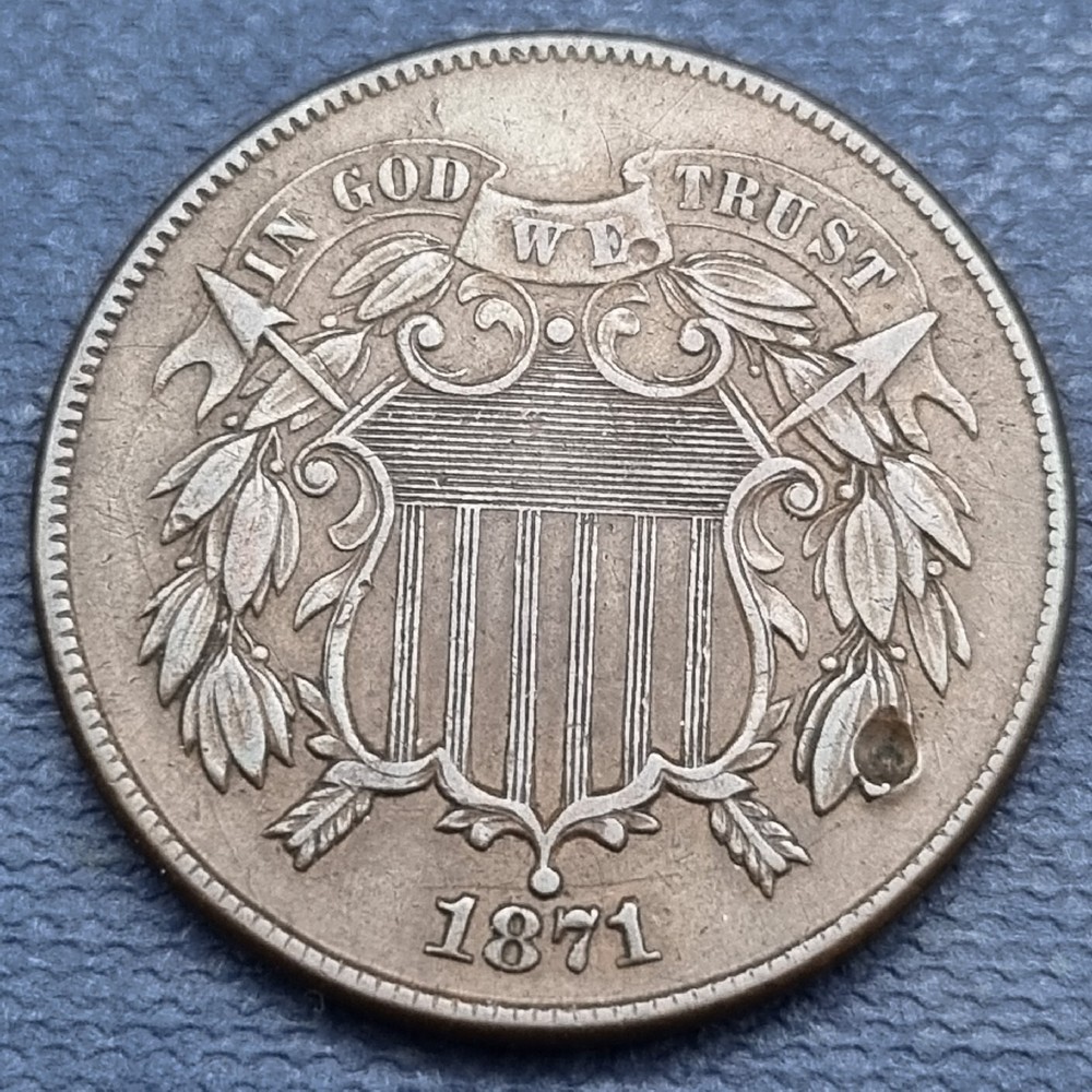 1871 Two Cent Piece 2c Better Grade XF + Details #58808