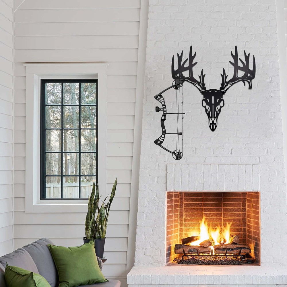 Deer Skull Wall Mount & Bow Rack – Iron Archery Holder for Black